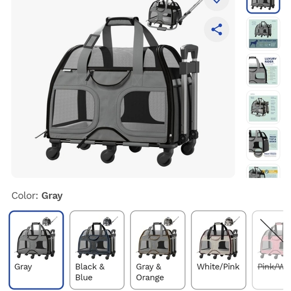 Katziela Luxury Rider Pro Pet Carrier  Double Telescopic Handle Grey - Picture 2 of 12